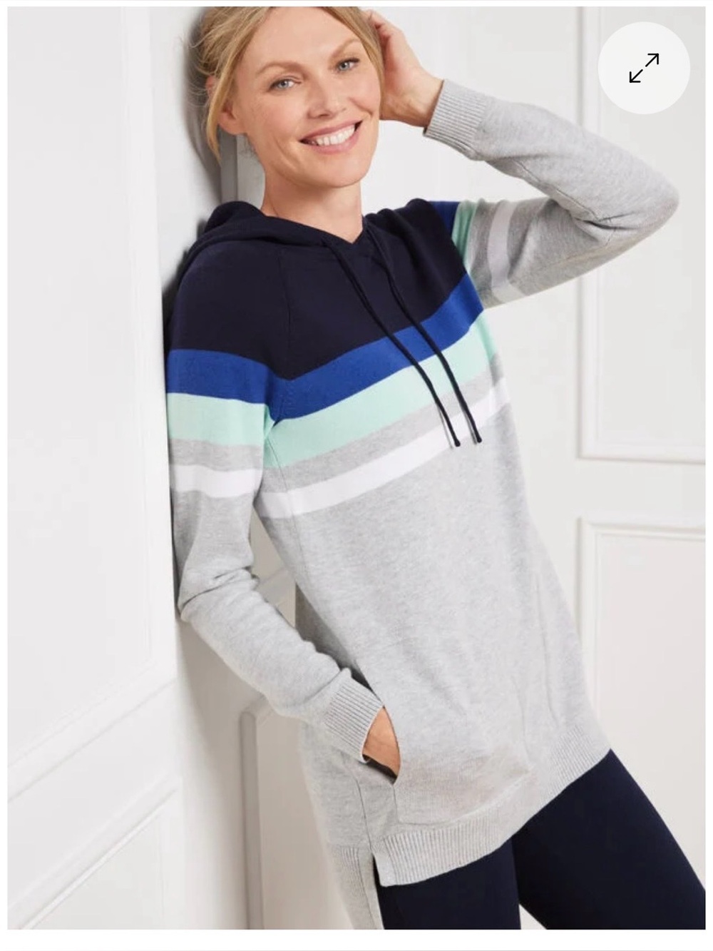 T By Talbots HOODED SWEATER COLORBLOCK STRIPE High Low Hem Athleisure Lounge S